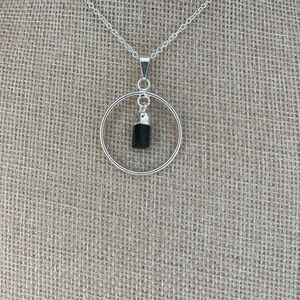 Silver and Tourmaline Hoop Pendant on Silver Plated Box Chain
